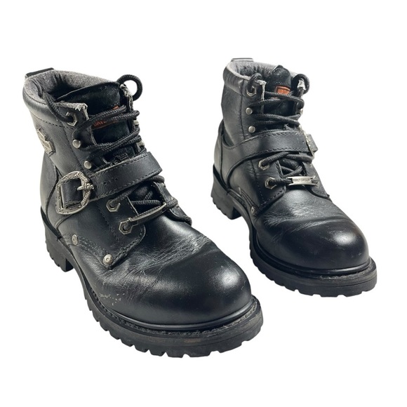 Harley Davidson Black Leather Moto Biker Boots - Picture 3 of 14